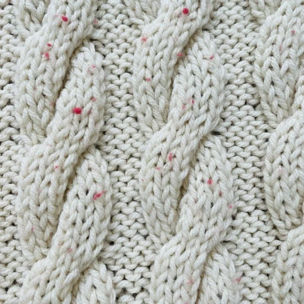 Vintage 1970s Cable Knit Handmade Afghan Throw Blanket Orange Cream Gold 67